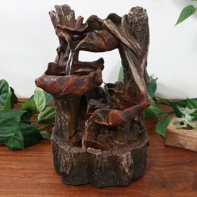 Sunnydaze Woodland Tree & Tiered Leaf Waterfall Tabletop Fountain with LED   302827749206
